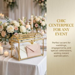 Cedilis Glass Wedding Card Slot And Lock 10 X 7.9 X 5.5 Inches Gold Clear