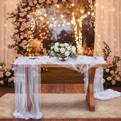 Set of 2 Table Runner 63″ X 120″ Wedding Veil White Dessert Tablecloth Chiffo…