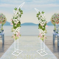 2 Pcs White Curved Wedding Arch Backdrop Stand Steel Tube