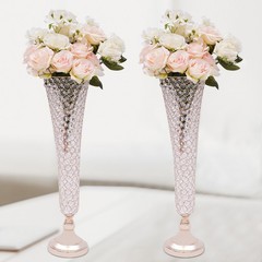 2Pcs Gold Crystal Flower Stand Vases Wedding Centerpiece for Dining Table Decor