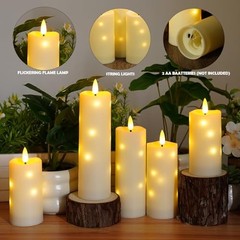 Outdoor Waterproof Flickering Flameless Candles 5PCS-D2.2“xH5″5″6″7″8″ Ivory