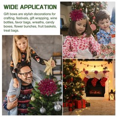 6 Pcs 4 Inch Grosgrain Curly Bows for Gift Wrapping Self-Adhesive Rose Red