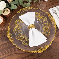 10 Round 8″ Clear Gold Baroque Plastic Salad Dinner Plates Party Decorations