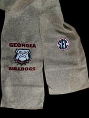 University of Georgia (UG) Burlap Chair Sash / Wreath Sash (2 Logos) 49k Stitch