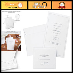 Elegant Pearl White Wedding Invitation Kit – 50-Count, DIY Border Design, RSVP I