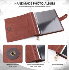 Leather photo Album Self Adhesive Pages, Handamde Leather Scrapbook Photo Alb…