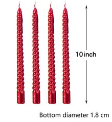 10 inch Spiral red Tapered Candles,-Set of 4 Tapered Candles, red Tall Candlesti