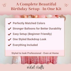 VIDAL CRAFTS 71-Piece Rose Gold Birthday Decorations for Women – Rose Gold Glam