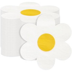 100 Yellow Paper Napkins 13×13 in with Bohemian Daisy Print for Birthday Party