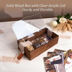 Wedding Keepsake Box Wooden Memory Organizer W/ Acrylic Lid Photos Cards Gifts