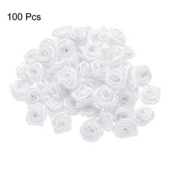 100pcs 1.5cm Mini Ribbon Roses for Crafts Artificial Fabric Flowers White