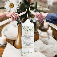 3 Unity Floral Candles for Wedding Ceremony Set with Golden Holder, Wedding