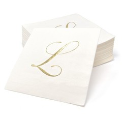 100 Monogram Letter L Cocktail Napkins Gold Foil Initial Disposable Paper Ele…