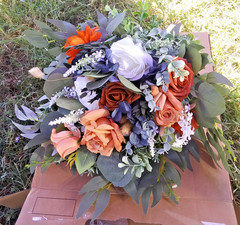 Fall Wedding Bouquet for Bride – Navy Blue, Burnt Orange – Artificial Flowers