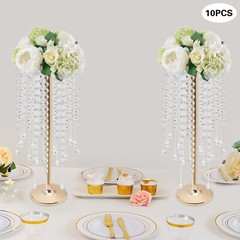 10 Pieces Crystal Acrylic Table Centerpieces Gold Flower Stand For Wedding Party