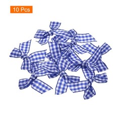 10Pcs Mini Gingham Ribbon Bow 1.5″ Checkered Fabric Satin Dark Blue and White