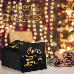 Sinmoe 100 Pcs New Years Eve Napkins Cocktail 2026 Disposable Paper Gold and …