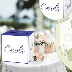 White Navy Blue Card Box Wedding Birthday Baby Shower Raffle Wishes Money