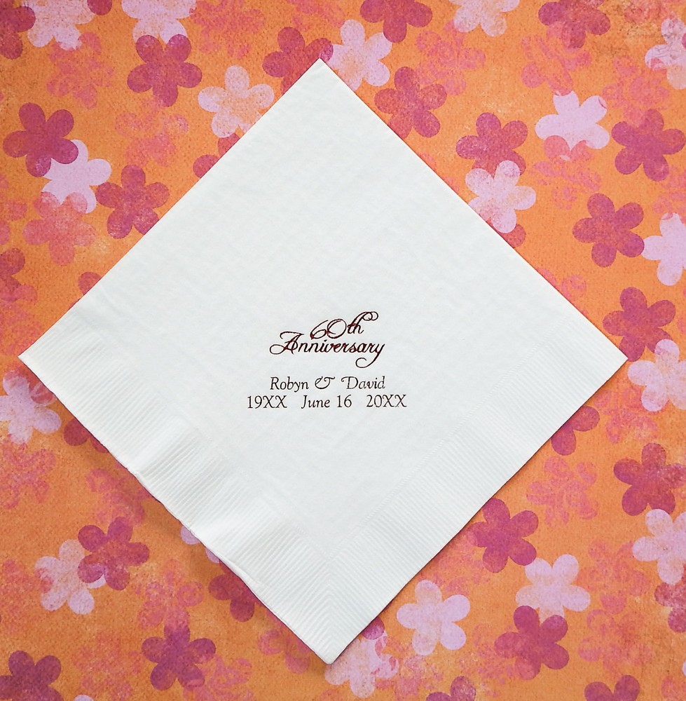 100 10th, 25th, 30th, 40th, 50th, 60th anniversary personalized luncheon napkins