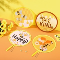 Marsui 12 Pcs Bee Round Foldable Hand Fan Summer Happy Themed Colorful