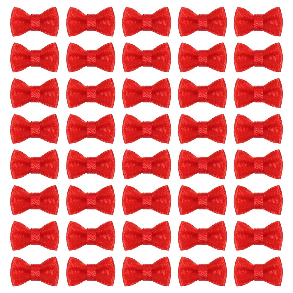 50 Pcs Mini Ribbon Bow 0.8″ Mini Fabric Ribbon Flower Bows, Dark Red