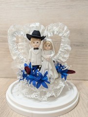NEW Vintage Lefton Western Wedding Cake Topper Cowboy Bride Floral Lace Heart