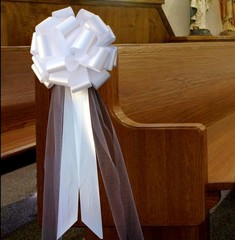 Large White Wedding Pull Bows with Long Tulle 6 Count (Pack of 1),