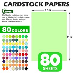 80 Sheets 8.5″ X 11″ Colored Cardstock, 80 8.5 X11in 80p, Assorted Colors