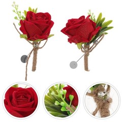 2 Pcs Wedding Groom Corsages Bridal Rose Boutonnieres Flower Decoration