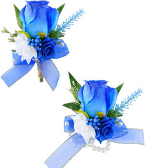 Royal Blue Corsage and Boutonniere Set for Wedding Prom, Artificial Rose Flower