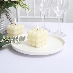 IVORY 2 Bubble Cube 2″ Flameless LED CANDLES Decorative Centerpieces Party Event