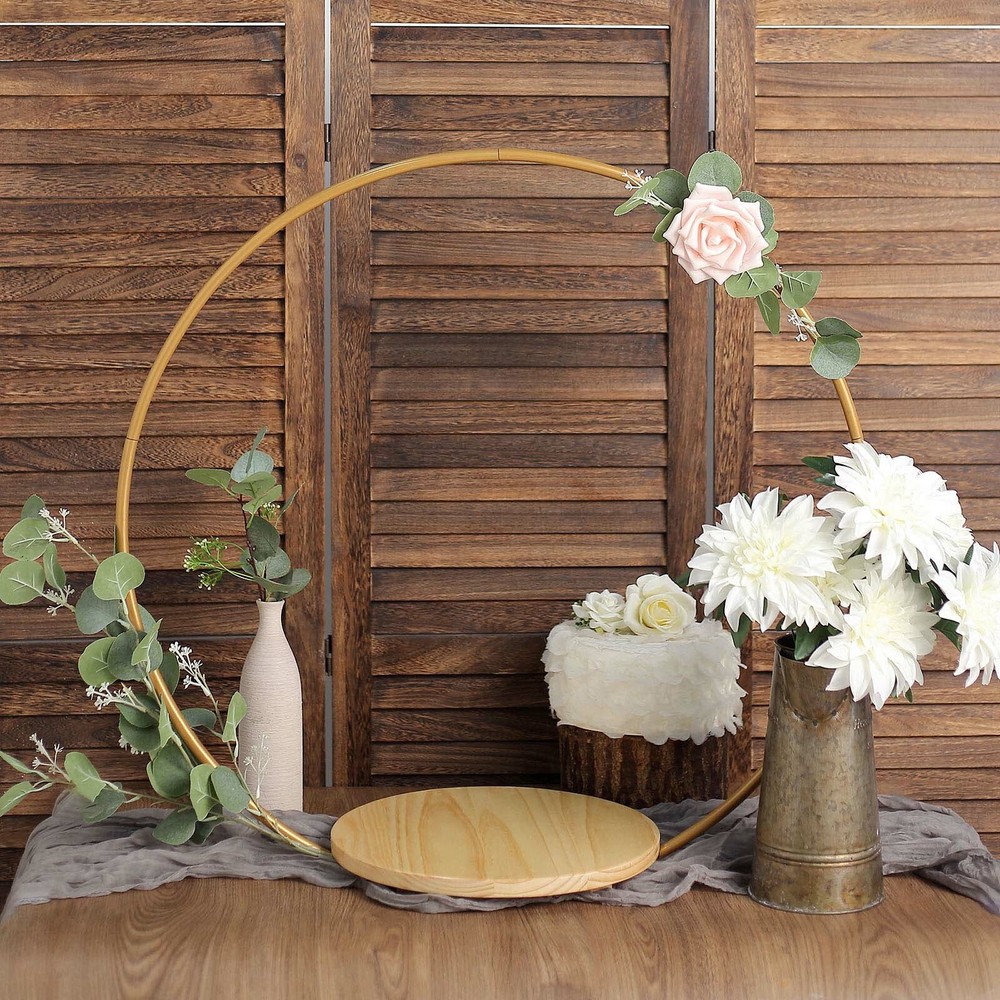 Gold 33 in Geometric Round Wood Metal Arch Cake Display Stand Decorations