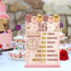 Pink Rose Gold 16th Birthday Decorations for Women, Two-Sided Vintage 16 Back…
