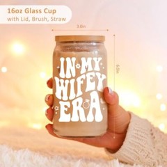 Wifey Cup, Engagement Gifts for Her, Bride Gifts, 16 oz Coffee Glass Cups