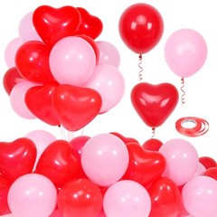 60Pcs Pink and Red Heart Shaped Balloons, Red Valentine’s Day Balloons Set
