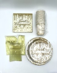 140 Just Engaged Decoration Party Kit Gold & White Tableware Disposable Wedding