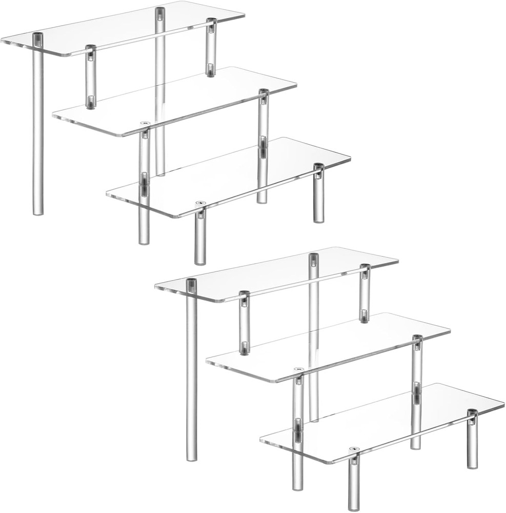 Acrylic Display Risers 3 Tier Clear Set of 2 Cupcake Stand Perfume Makeup Shelf