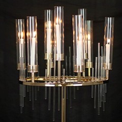40″ GOLD CLEAR 9 Arm Metal Candelabra Taper CANDLE HOLDER Glass Shades Party