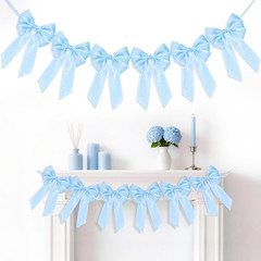 1-String 6.5Ft Blue Bows Garland Banner, 6 Pcs Pre-Strung Bows Party Decorations