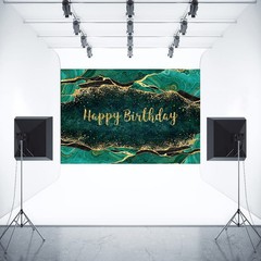 7x5ft Green Marble Happy Birthday Backdrop Glitter Gold Dots Girls Women Swee…