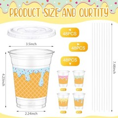 Jingmore Set 12oz Clear Ice Cream Party Cup Disposable Plastic Dessert 48