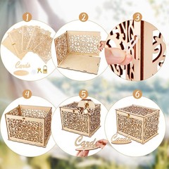 Hooqict DIY Wedding Card Box with Lock Large Rustic Wood Wedding Gift Money B…