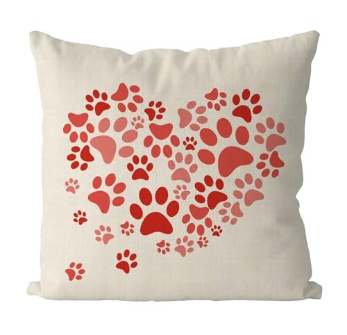 Valentines Day Pillow Covers 18×18 Inch Love Hearts Paws Farmhouse Sofa Throw