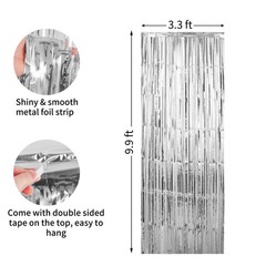 Crosize 7 Pack 3.3 x 9.9 ft Silver Foil Fringe Backdrop Curtain, Streamer Bac…
