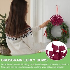6 Pcs 4 Inch Grosgrain Curly Bows for Gift Wrapping Self-Adhesive Rose Red