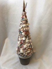SEASHELL Topiary Tree Starfish Pink Beach CLAY POT Centerpiece Shore Ocean 18″
