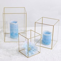 3 Gold Clear Acrylic Metal Frame CANDLE HOLDERS Party Events Centerpieces