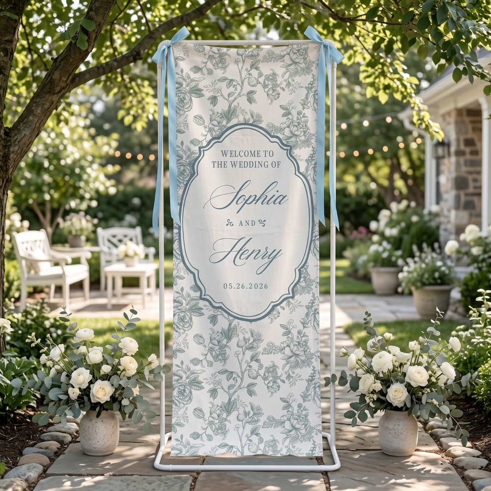 Personalized Wedding Welcom Sign, Linen Fabric Banner, Engagement Table Runner