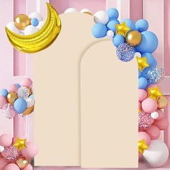 FANPROMS Beige Spandex Arch Cover Set of 2 Arch Covers Stretchy Backdrop Chia…