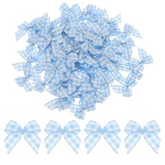 80Pcs Mini Gingham Ribbon Bow 1″ Checkered Satin Ribbon Bows Blue and White